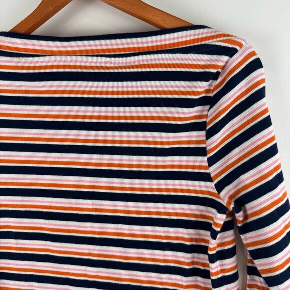 LOFT Women's Crew Neck Striped Long Sleeve Top - Navy, Orange, White - Picture 8 of 12